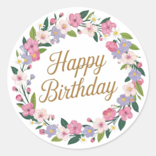 Sticker Rond Floral Joyeux Anniversaire Wreath Salutation perso