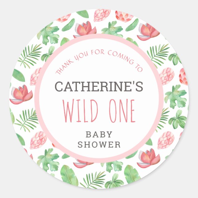 Sticker Rond Floral Jungle Safari Baby shower Merci (Devant)