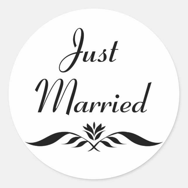 Sticker Rond Floral Juste Marié Noir, Mariage Blanc Élégant (Devant)