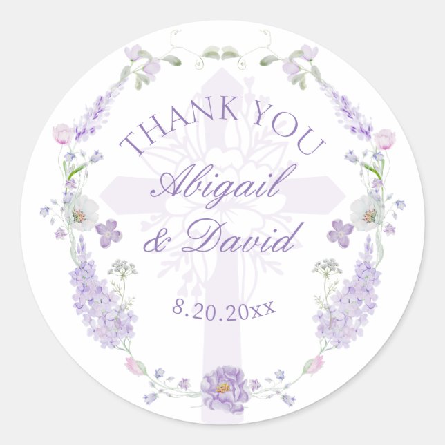 Sticker Rond Floral Lilac Lavender Wreath Religious Wedding (Devant)