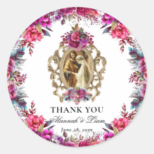 Sticker Rond Floral Magenta Carte de remerciements catholique M