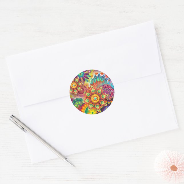 Sticker Rond Floral Mandala Collage psychédélique (Enveloppe)