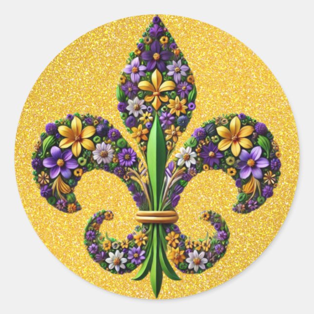 Sticker Rond Floral Mardi Gras fleur de lis (Devant)
