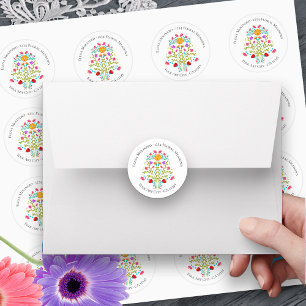 Sticker Rond Floral Mexicain Fleurs Fiesta Adresse blanche