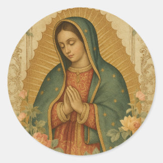 Sticker Rond Floral Mexican Mary Guadalupe Religious