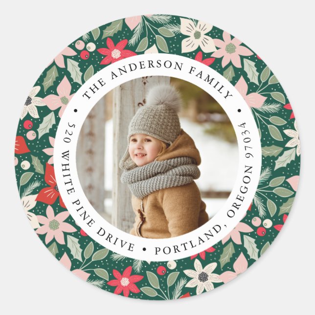 Sticker Rond Floral moderne | Adresse de retour de photos vacan (Devant)