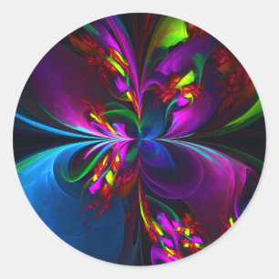 Sticker Rond Floral moderne Art Abstrait Rouge Bleu Motif #15