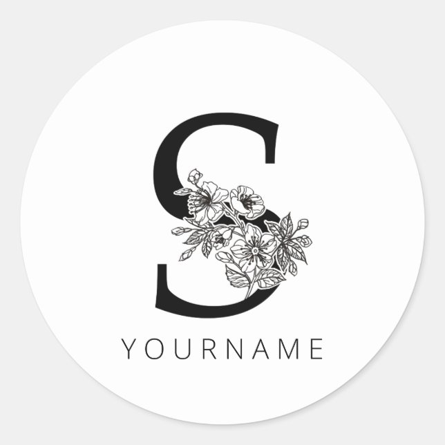 Sticker Rond Floral Monogramme S Sakura Fleurs de cerisiers (Devant)