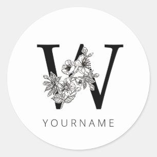 Sticker Rond Floral Monogramme W Sakura Fleurs de cerisiers