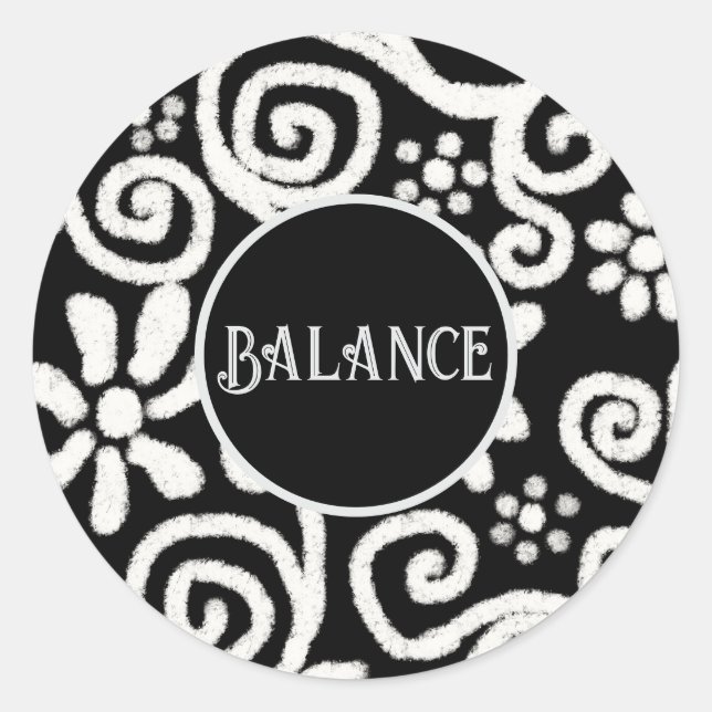 Sticker Rond Floral noir blanc & Fleurs à perles Personnalisées (Devant)