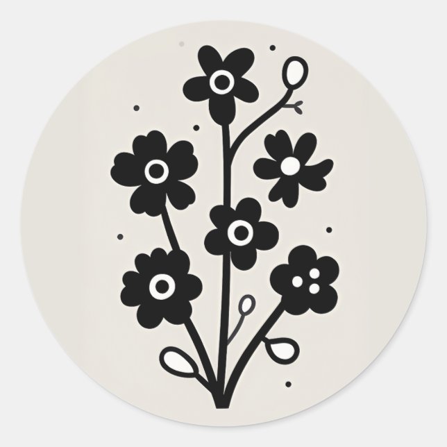 Sticker Rond Floral noir et blanc (Devant)