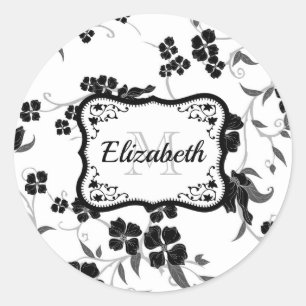 Sticker Rond Floral noir et blanc
