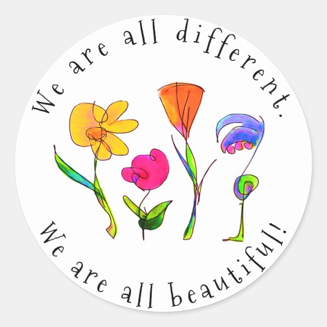 Sticker Rond Floral Nous sommes tous différents et belle divers (Devant)