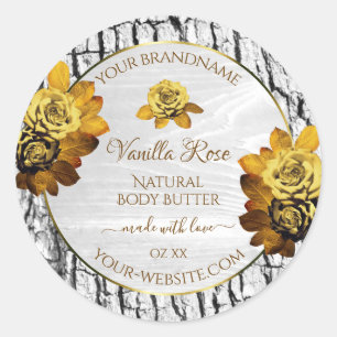 Sticker Rond Floral Orange White Tree Bark Grain Produits Étiqu