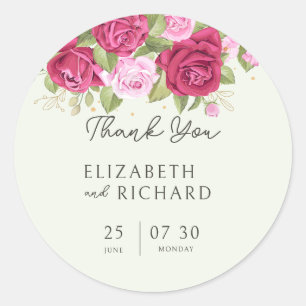 Sticker Rond Floral Pastel Rose d'aquarelle Mariage