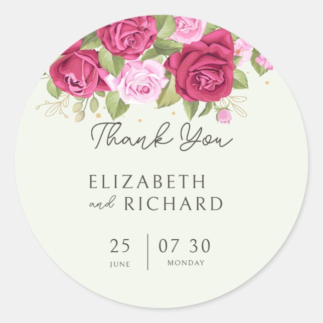 Sticker Rond Floral Pastel Rose d'aquarelle Mariage (Devant)