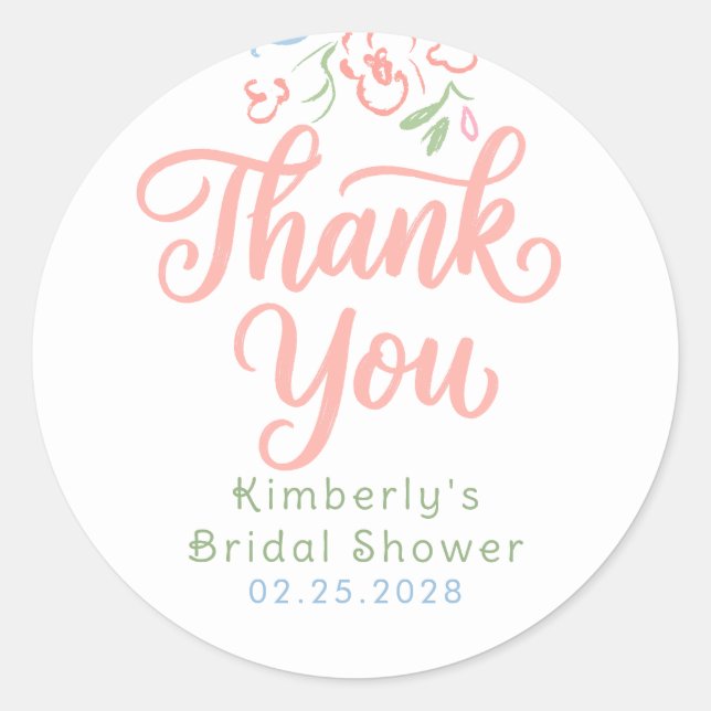Sticker Rond Floral Pastel Whimsical Bridal Shower Thank You  (Devant)