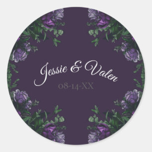 Sticker Rond Floral pourpre foncé élégant mariage gothique