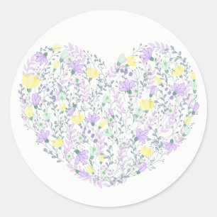 Sticker Rond Floral Purple Coeur Avec Lavender Flowers Mariage