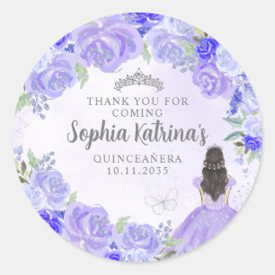 Sticker Rond Floral Purple Princesse Quinceanera Anniversaire F