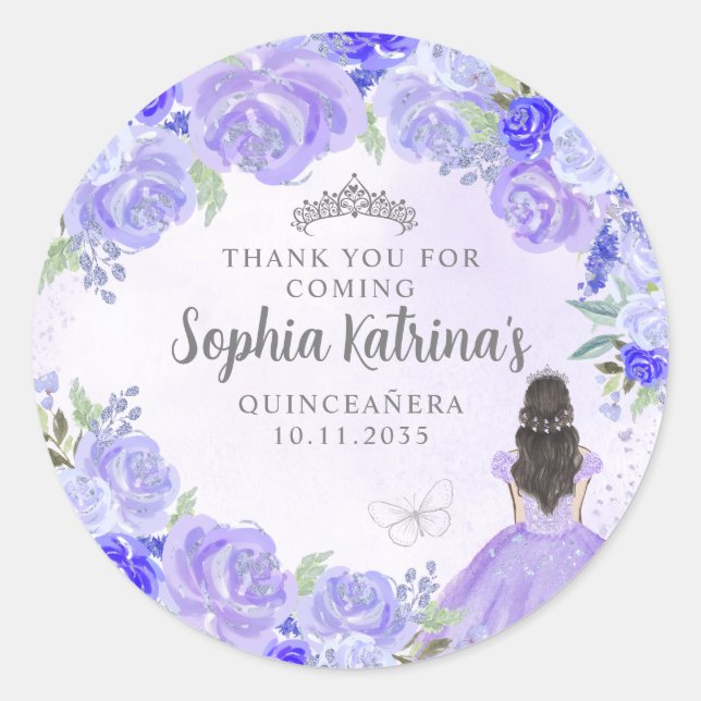 Sticker Rond Floral Purple Princesse Quinceanera Anniversaire F (Devant)