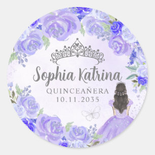 Sticker Rond Floral Purple Princesse Quinceanera Anniversaire F