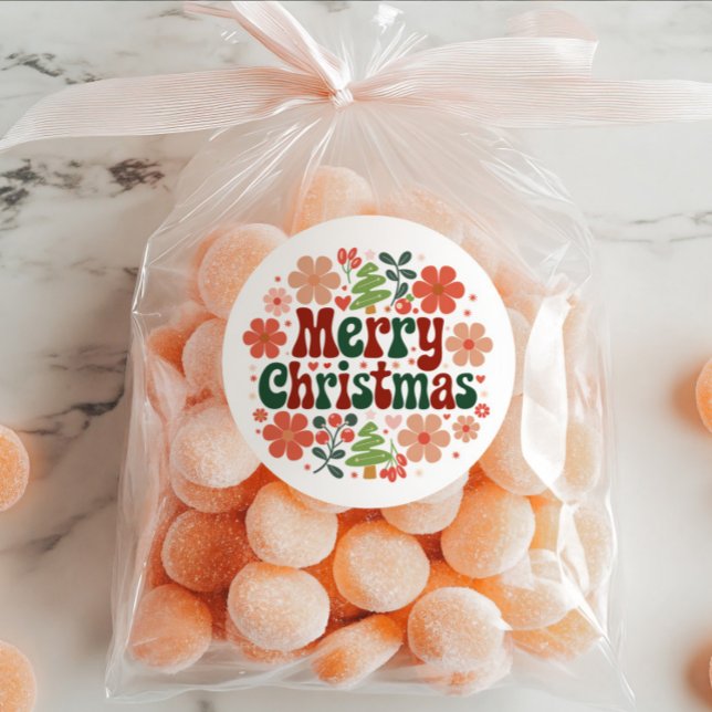 Sticker Rond Floral Red and Green Merry Christmas Envelope Seal (Créateur téléchargé)