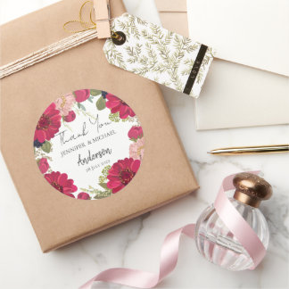 Sticker Rond Floral Red Green Wedding Thank You