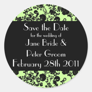 Sticker Rond Floral Rococo Mariage, enregistrer la date autour