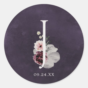 Sticker Rond Floral Romance Lettre J Monogram Plum Mariage Scea