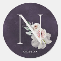 Floral Romance Lettre N Monogramme Plum Mariage Sc