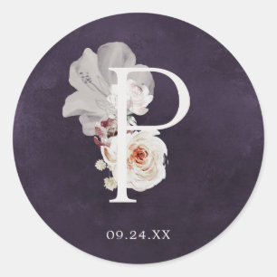 Sticker Rond Floral Romance Lettre P Monogramme Plum Sceau Mari