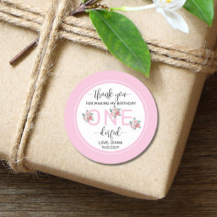 Sticker Rond Floral rose 1er anniversaire