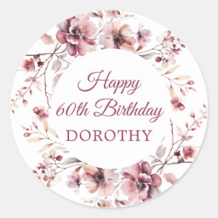 Sticker Rond Floral rose Bourgogne personnalisé 60e anniversair