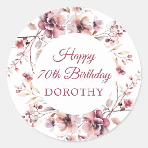 Sticker Rond Floral rose Bourgogne personnalisé 70e anniversair