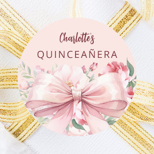 Sticker Rond Floral rose bow Quinceanera
