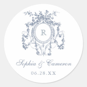 Sticker Rond Floral Rose Crest Mariage Monogramme