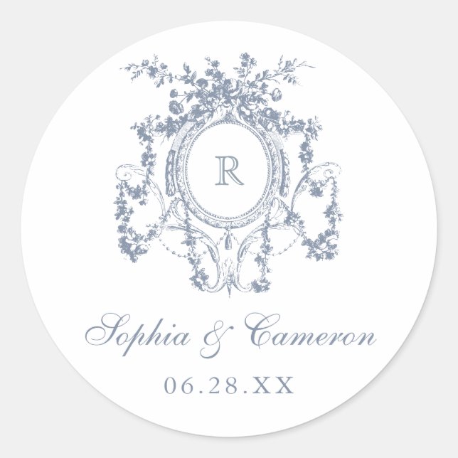 Sticker Rond Floral Rose Crest Mariage Monogramme (Devant)
