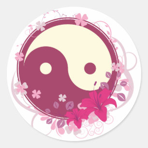 Sticker Rond Floral rose de Yin Yang