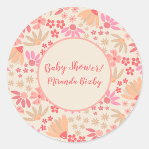 Sticker Rond Floral rose et Pêche