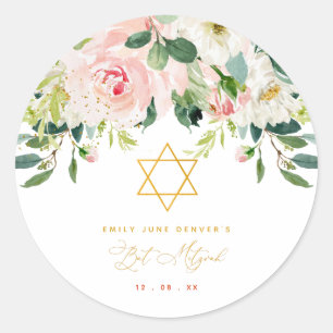 Sticker Rond Floral Rose & Gold Bar Mitzvah
