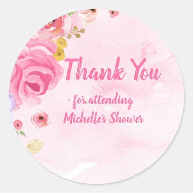 Sticker Rond Floral Rose Gold Girls Aquarelle Merci (Devant)