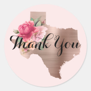 Sticker Rond Floral Rose Gold Texas Mariage Merci