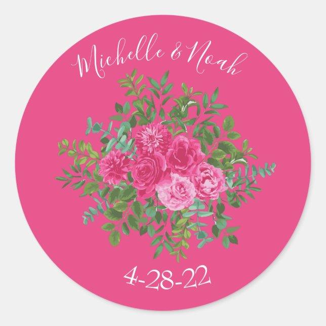 Sticker Rond Floral rose Mariage moderne (Devant)