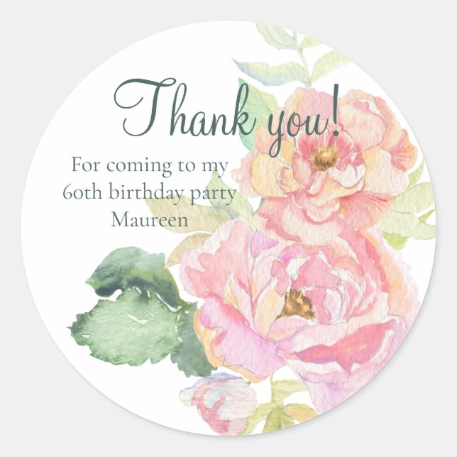 Sticker Rond Floral rose Merci (Devant)
