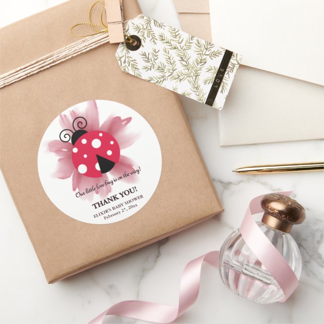 Sticker Rond Floral rose mignon Notre petit Baby shower de bug  (Cadeaux)