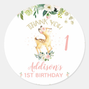 Sticker Rond Floral rose Oh Deer 1er anniversaire