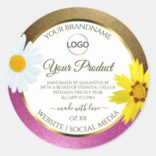 Sticker Rond Floral rose or Parties scintillant blanc produit É