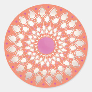 Sticker Rond Floral rose orange Lotus Mandala Flower