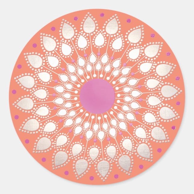 Sticker Rond Floral rose orange Lotus Mandala Flower (Devant)